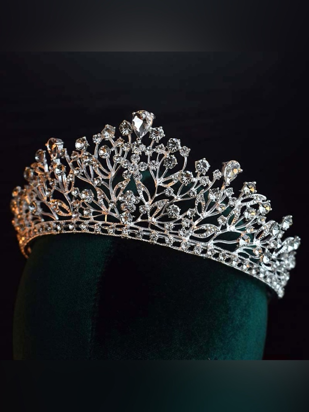 Silver Crystal Bridal Tiara Crown - Elegant Rhinestone Headpiece